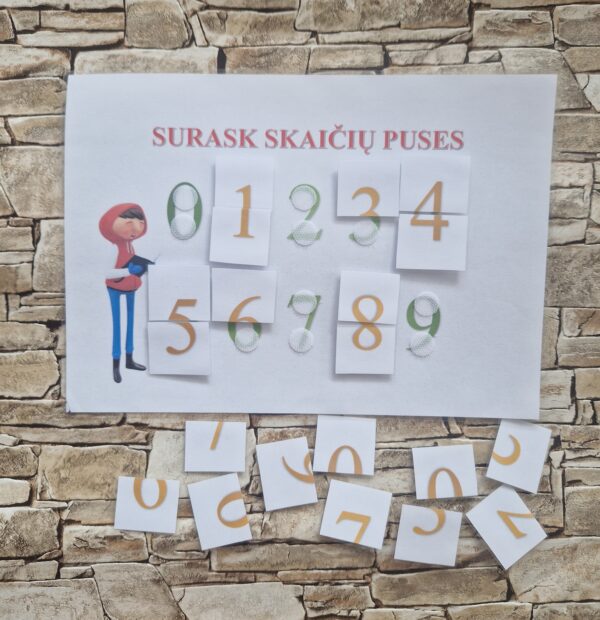 Užduočių lapas "Surask skaičių puses"